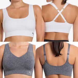 PUMA 2-Pack Seamless Square Neck Sports Convertible Bras White Grey (M) NWOT!